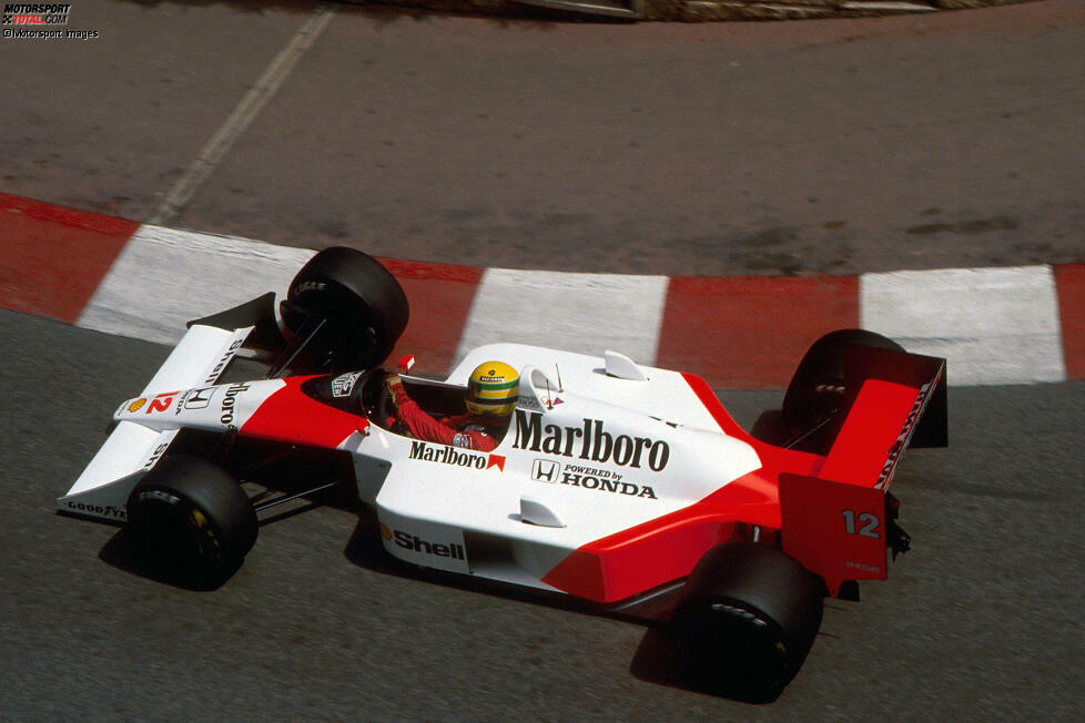 Senna und Monte Carlo, das passt einfach: Im Qualifying nimmt der McLaren-Neuling Platzhirsch Prost sage und schreibe 1,5 Sekunden ab und sichert sich souverän die Pole-Position.
