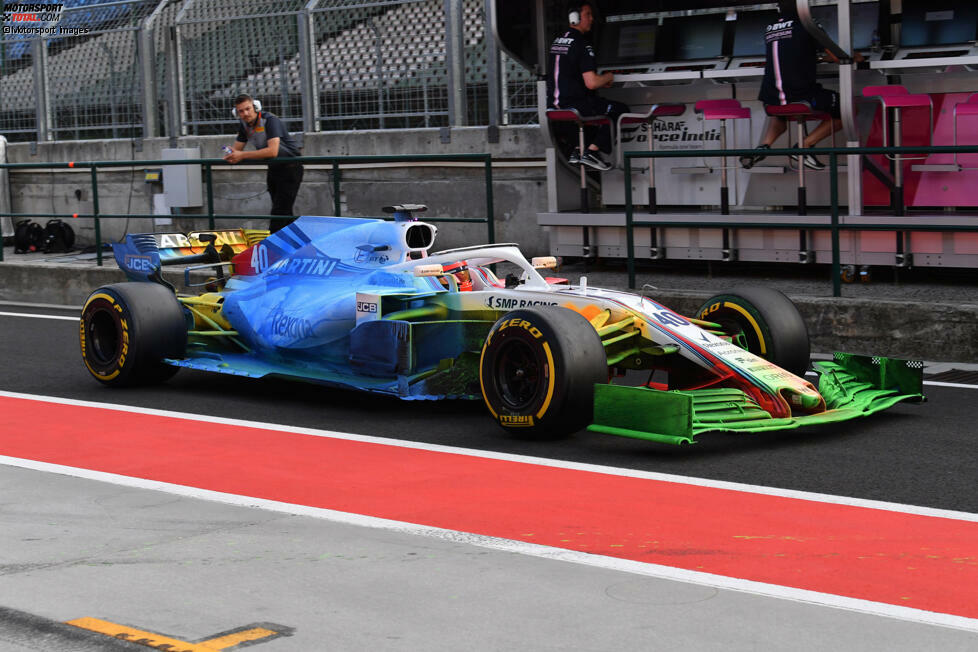 ... den schrillen Farben an seinem Auto für Aufsehen. Warum so bunt? Erklärung: Williams hat sogenannte Flow-Vis-Farbe verwendet, um die Luftströmung sichtbar zu machen!