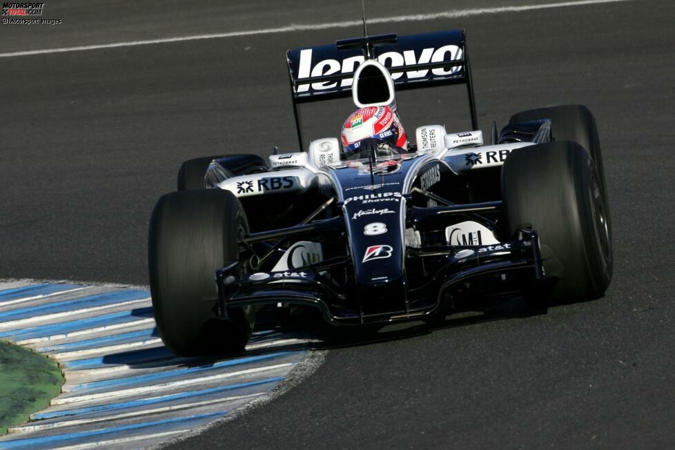 2008: In diesem Williams FW30 sitzt Kazuki Nakajima bei Testfahrten, um Erfahrung mit dem 2009er-Heckflügel zu sammeln. Genau umgekehrt macht es Honda ...