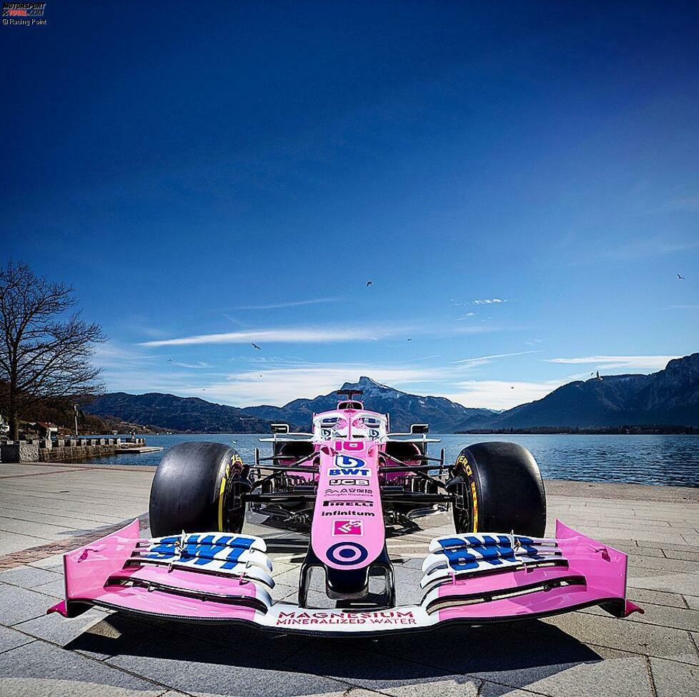 Hier steht der Racing-Point-Rennwagen von Sergio Perez und Lance Stroll im neuen Design für die Formel-1-Saison 2020! Weitere Bilder in unserer Fotostrecke!