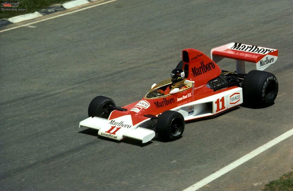 Der McLaren M23 von James Hunt mit der hohen Airbox, die in den ersten drei Saisonrennen verwendet wurde.