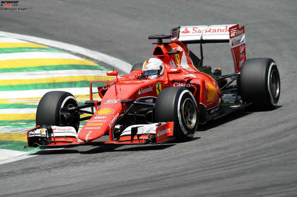 2015: Im ersten Ferrari-Jahr von Sebastian Vettel hat der SF15-T zumindest noch (teilweise) weiße Flügel. Es ist ein Überrest des Designs, das ...