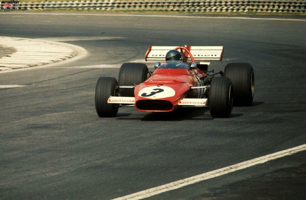 1970: Viel Rot und nur ein bisschen Weiß sind die Farben, die Jacky Ickx am Ferrari 312B vertritt.