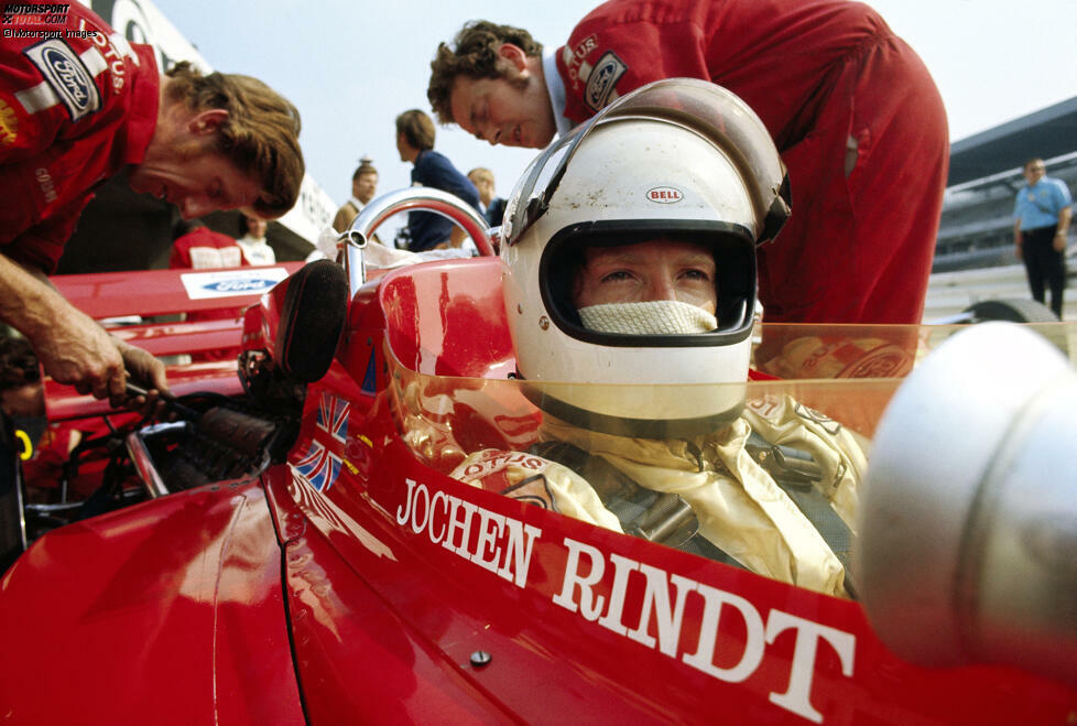 Rindt (hier 1970 auf dem Hockenheimring) wird nur 28 Jahre alt. Obwohl er die letzten vier Rennen der Saison nicht bestreiten kann, reicht sein Punktevorsprung, um Weltmeister des Jahres 1970 zu werden.