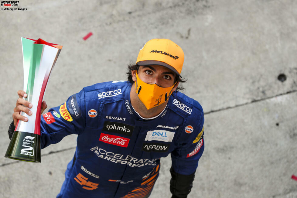 Carlos Sainz (1): Ein fehlerfreies Rennen des Spaniers. Hatte sogar Pech mit dem Safety-Car, denn er lag auf P2 hinter Hamilton, bevor das Chaos ausbrach. Verlor deswegen mehrere Plätze, kämpfte sich aber wieder auf P2 zurück. Eine Runde mehr am Ende und er hätte auch Gasly noch geschnappt ...