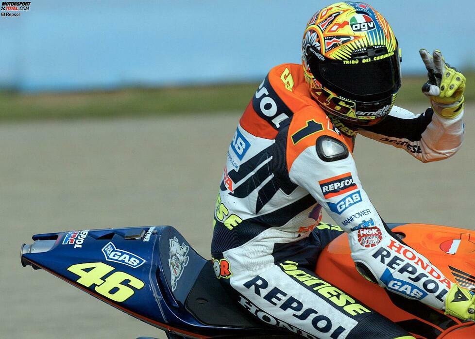 355 Punkte: Valentino Rossi 2002 (MotoGP); 88,75 Prozent der möglichen Punkte bei 16 Rennen