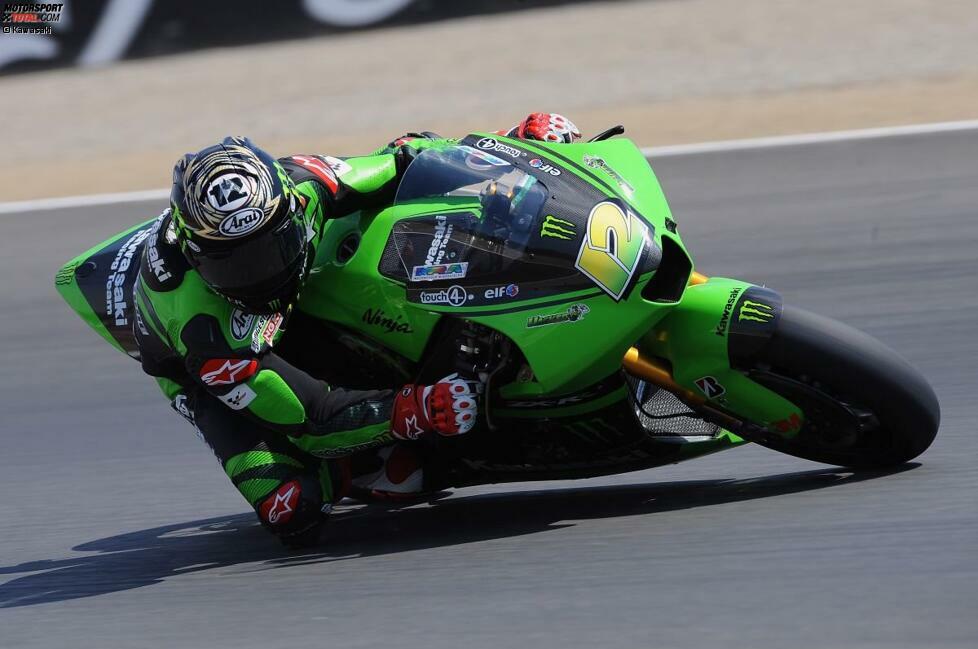 Laguna Seca 2008: Der dreifache AMA-Champion Jamie Hacking wagt als Ersatz für den verletzten John Hopkins den Schritt in die Königsklasse und schlägt sich beim Debüt wacker: Auf der Werkskawasaki wird er Elfter.