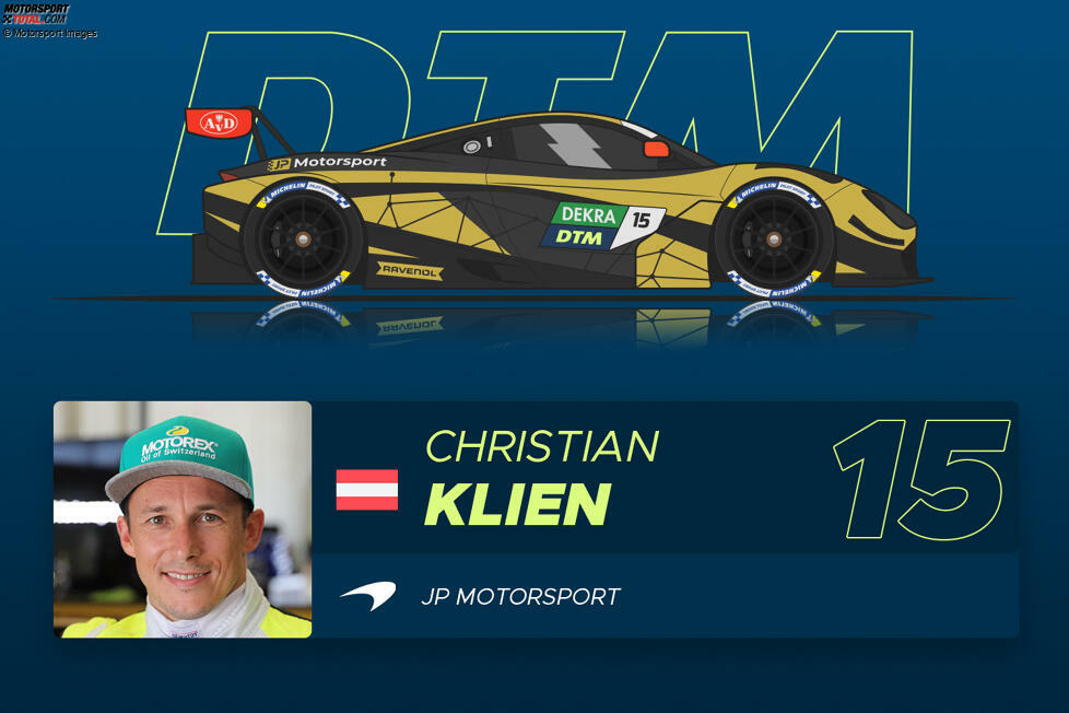 #15 Christian Klien (38) - Ranking: ***** (5 Sterne) 
Der Ex-Formel-1-Pilot tritt mit dem bislang in der GT-Open-Serie aktiven JP-Motorsport-Team, das er auch berät, an drei DTM-Wochenenden an. Man darf gespannt sein, wie sich der seit Jahren GT3-erprobte Österreicher nun in einer GT3-Topliga schlägt.