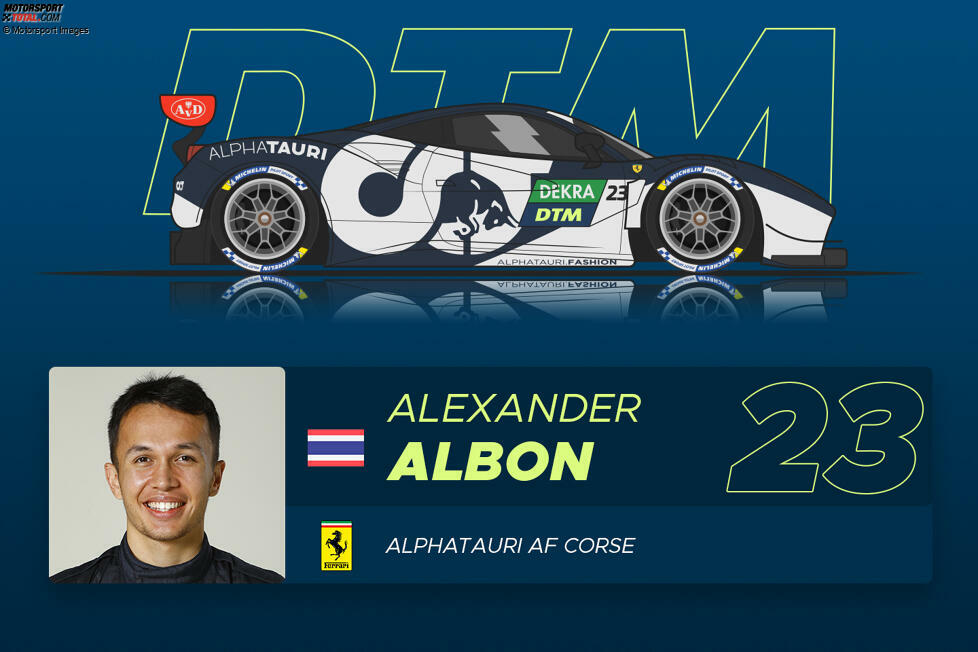 #23 Alex Albon (25) - Ranking: ******** (8 Sterne) 
Nach dem Rauswurf als Verstappen-Teamkollege in der Formel 1 fährt der Thailänder DTM, um in Schuss zu bleiben. Er tritt allerdings nicht bei allen Rennen an. Albon steht unter Druck, denn er muss Helmut Marko beweisen, dass er weiter gebraucht wird - und sich gegen Lawson durchsetzen.
