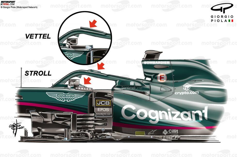 Bereits vor Österreich hat Aston Martin aerodynamische Profile im Bereich der Rückspiegel und des Halo eingeführt. Auch diese Teile hatte Lance Stroll schon vor Sebastian Vettel.