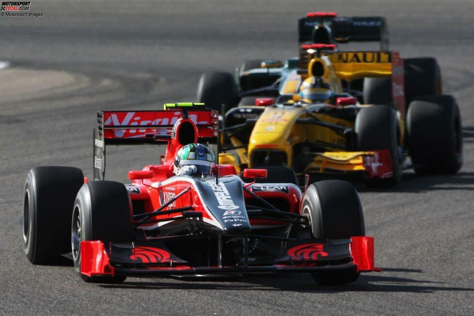 #9 Lucas di Grassi - 2 Runden (Bahrain 2010): Als eines von drei neuen Teams tritt Virgin in der Formel-1-Saison 2010 an. Schon vor dem Debüt schreibt das Team Schlagzeilen. Man will das Auto rein mit CFD konstruieren, doch schnell machen Gerüchte die Runde, dass man das Rennen nicht schaffen wird, weil der Tank zu klein ist.
