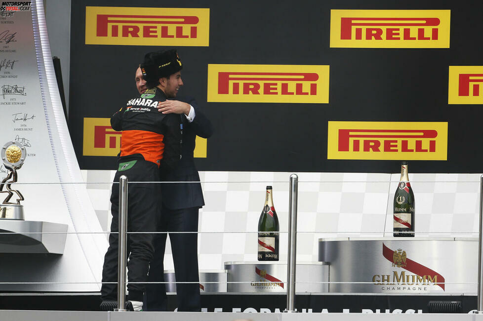 5. Podium: Großer Preis von Russland 2015 für Force India - 3. Platz hinter Lewis Hamilton (1./Mercedes) und Sebastian Vettel (2./Ferrari)
