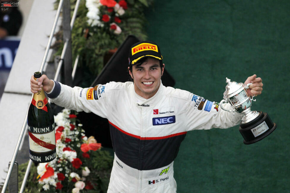 1. Podium: Großer Preis von Malaysia 2012 für Sauber - 2. Platz hinter Fernando Alonso (1./Ferrari) und vor Lewis Hamilton (3./McLaren)
