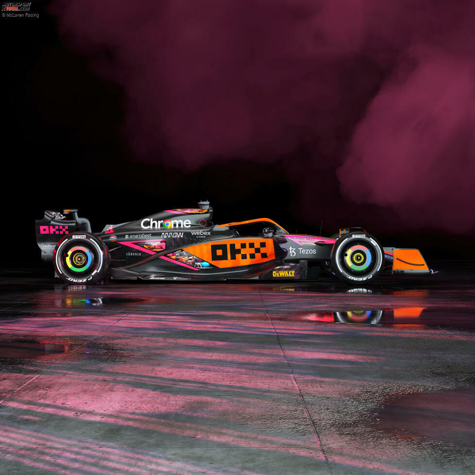 McLaren fährt in Singapur und Japan 2022 mit einer Speziallackierung. Zu dem Papaya-Orange kommen neonpinke Verzierungen in einem laut Zak Brown 