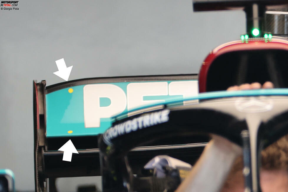 Mercedes W12: Markierungspunkte für FIA-Messungen am Heckflügel