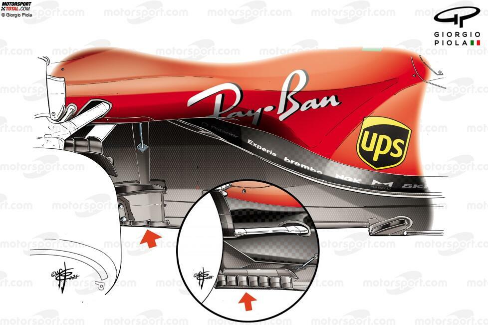 Anschließend geriet der Bereich direkt vor dem Hinterrad in den Fokus. Ferrari probierte unterschiedliche Versionen mit drei bis sieben Luftleitblechen, um das ideale Set-up für seinen Unterboden und dessen Interaktion mit Hinterrädern und Diffusor zu finden.