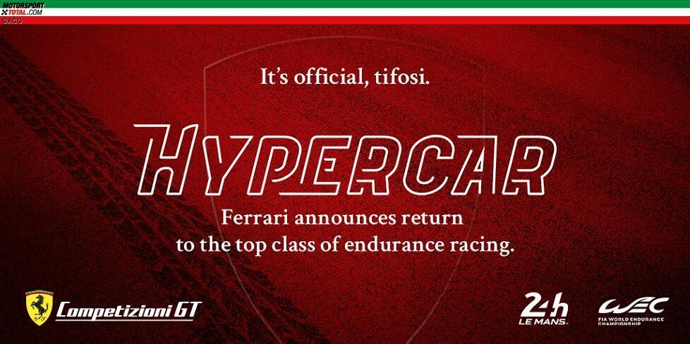 Eine Rückkehr in die Topklasse in Le Mans wirft Luca di Montezemolo schon 2013 in den Raum. Was lange politische Spielchen in der Formel 1 sind, bewahrheitet sich am 24. Februar 2021: Ferrari verkündet eine Rückkehr für das Jahr 2023 mit einem Le-Mans-Hypercar, genau 50 Jahre nach dem werksseitigen Rückzug.