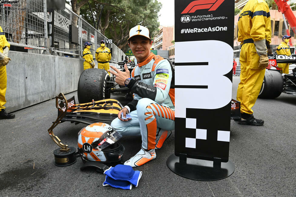 Lando Norris (1): Über die Verwarnung wegen der Tracklimits sehen wir einmal hinweg. Davon abgesehen P5 im Qualifying, im Rennen das erste McLaren-Podium in Monaco seit zehn Jahren geholt, den Teamkollegen überrundet und Perez im Red Bull am Ende hinter sich gehalten. Ein ganz starkes Wochenende wieder einmal.