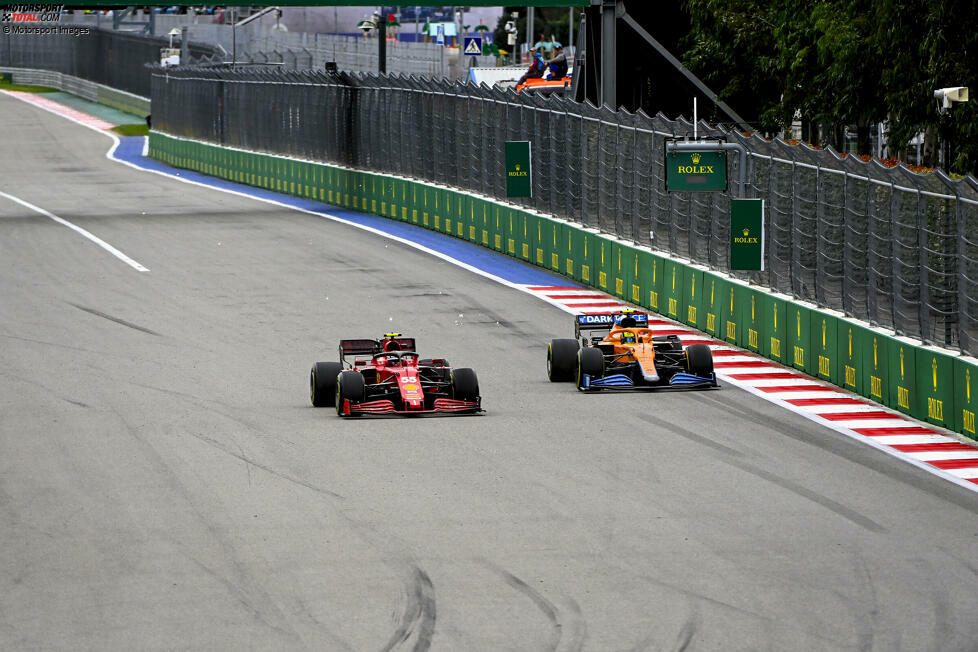 Carlos Sainz (2): Auch der zweite Ferrari-Pilot zeigte eine gute Leistung. Wer von P2 startet und am Ende Dritter wird, der kann nicht so viel falsch gemacht haben. Führte das Rennen nach dem Start sogar an. Für eine 1 fehlte uns allerdings das gewisse Extra. Ließ sich die Führung von Norris unter anderem etwas zu leicht wieder abnehmen.