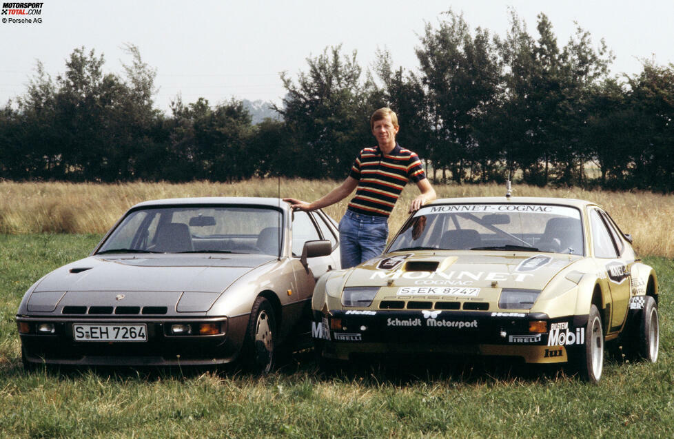 Walter Röhrl zwischen dem Porsche 924 Carrera GTS Rallye und 924 Turbo von 1981