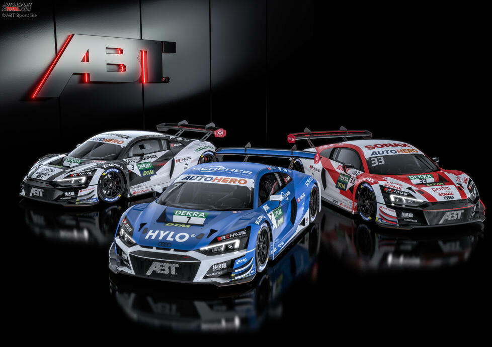 Jetzt ist das Abt-Trio für die DTM-Saison 2022 komplett: Während Kelvin van der Lindes Audi R8 LMS GT3 Evo II schwarz-weiß und Rene Rasts Bolide rot-weiß gehalten ist, sticht das Design von Rookie Ricardo Feller mit einer hellblauen Farbgebung heraus. In der Seitenansicht ...