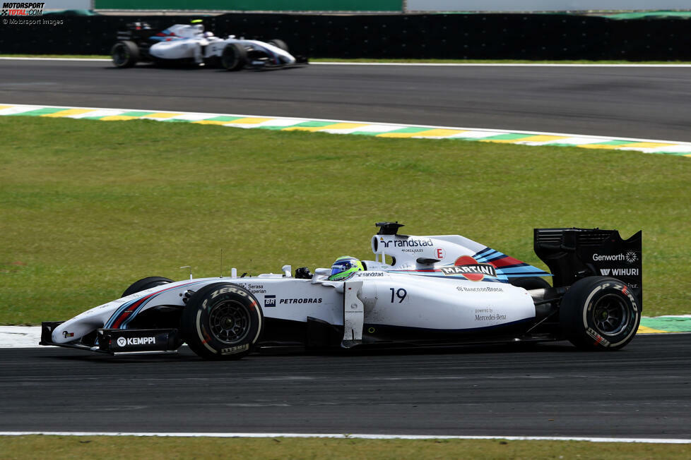 Bei seinem Martini-Design ab 2014 orientiert sich Williams bewusst an klassischen Lackierungen der Motorsport-Vergangenheit und blüht ein vorerst letztes Mal auf, auch dank der starken Mercedes-Antriebe. Eine weitaus kürzere Geschichte ...