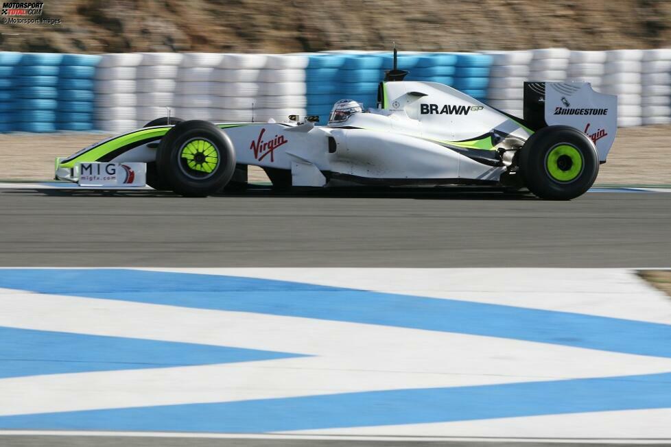 ... im Jahr 2009 das Honda-Nachfolgeteam Brawn mit dem BGP 001, der mit den Akzenten Neongelb und Schwarz daherkommt und dem Rennstall von Ross Brawn beide WM-Titel beschert!
