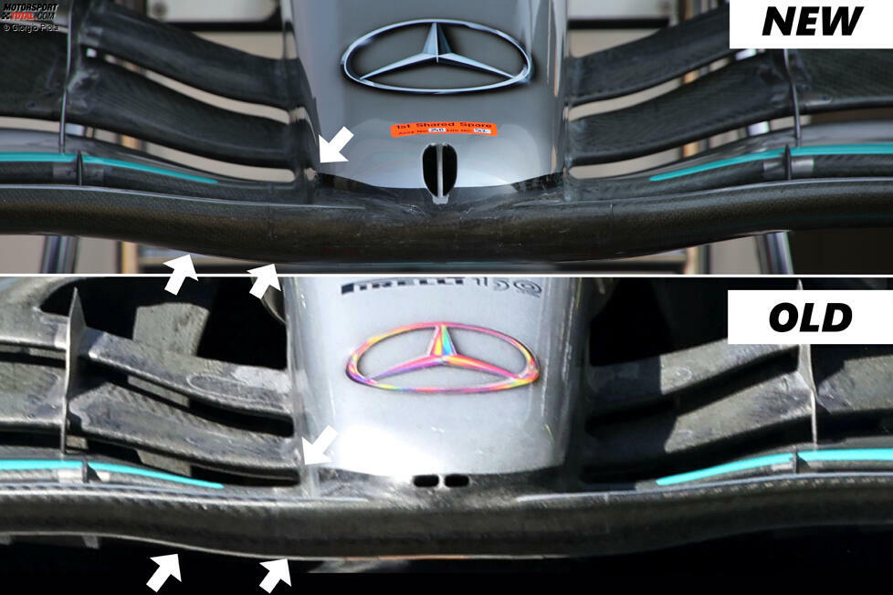 Fast alle Teams setzen Updates ein in Le Castellet, am auffälligsten (und sehr umfangreich) Mercedes mit unter anderem einer neuen Nase. Nur Haas verzichtet auf Neuerungen, kündigt sein erstes Update 2022 aber für nächste Woche in Ungarn an. Auf der Strecke ...