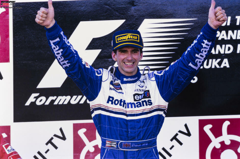 #8: Auch Damon Hill kommt 1996 in seinem Titeljahr auf die gleiche Bilanz: Für Williams siegt er bei 8 von 16 Rennen und erreicht damit ebenfalls eine Siegquote von 50 Prozent.