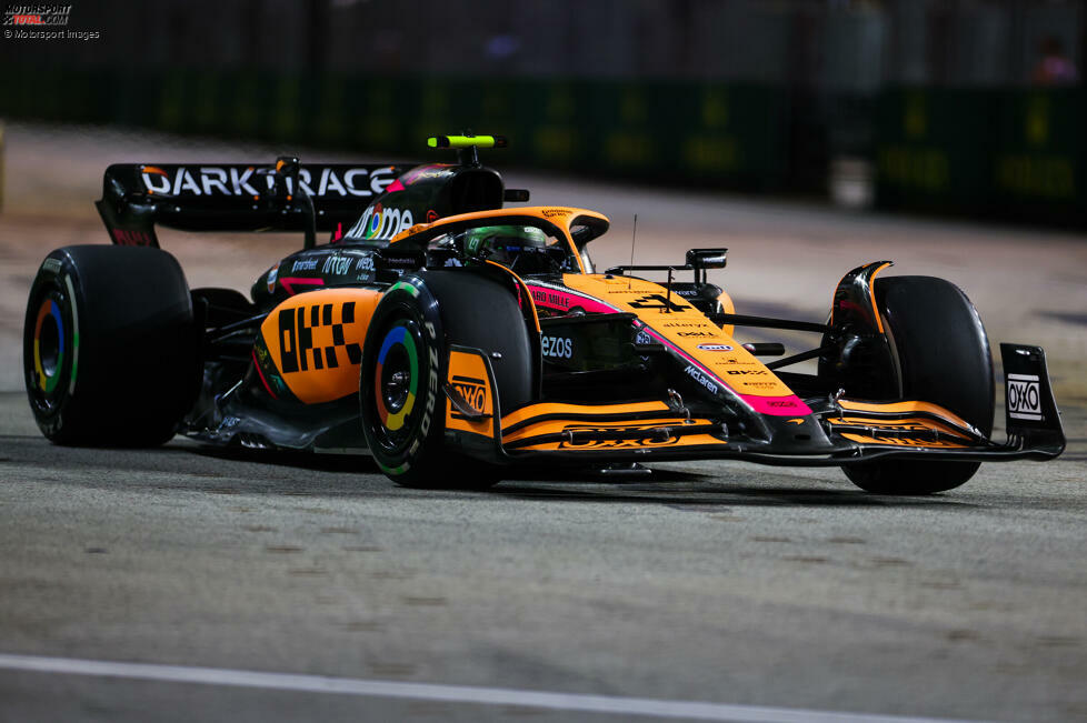 ... verläuft der Tag für McLaren, die mit einer neuen Lackierung antreten. Lando Norris kommt mit dem Upgrade nur auf Platz elf, Daniel Ricciardo ohne Upgrade nur auf Platz 18. Dahinter liegt aber ein Deutscher ...