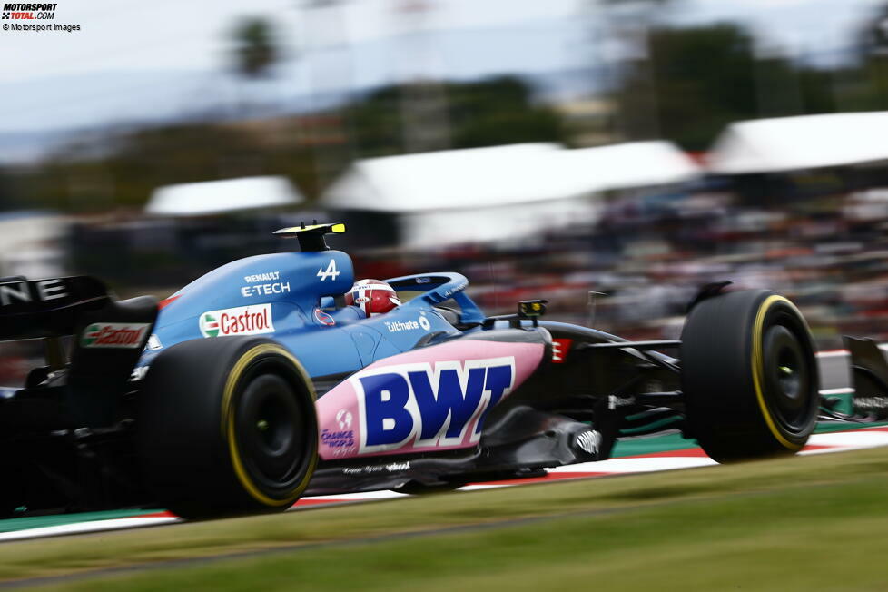 ... Esteban Ocon im Alpine A522, auch sein Teamkollege Fernando Alonso fährt als Siebter locker in die Top 10 - und Alpine nimmt damit Mercedes-Speerspitze Lewis Hamilton auf P6 in die Zange. Ungemacht drohte derweil ...
