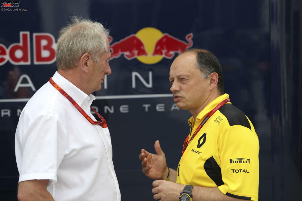 Frederic Vasseur (im Bild rechts) kann auf eine erfolgreiche Teamchef-Karriere in den Nachwuchsklassen zurückblicken, als er 2016 bei Renault Teamchef in der Formel 1 wird. Schon 2017 aber ...