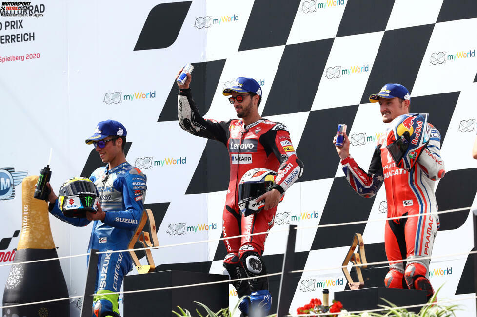 Podium: 1. Andrea Dovizioso, 2. Joan Mir, 3. Jack Miller