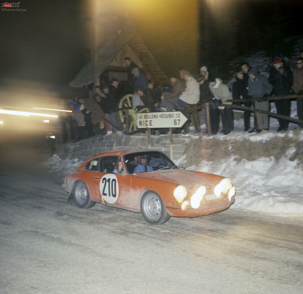 Rallye Monte Carlo 1968: Porsche 911 T mit Vic Elford (Fahrer) und David Stone (Beifahrer) - 1. Platz Gesamtklassement
