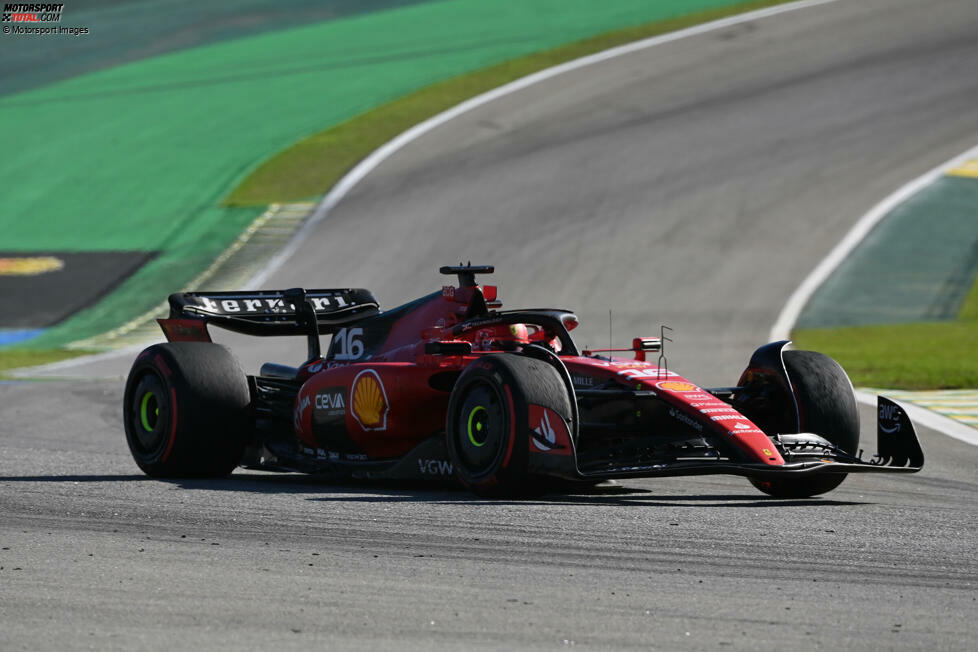 Brasilien:
Ein erneut starkes Qualifying mit P2 von Leclerc wird nicht mit Punkten belohnt. Mit einem mechanischen Versagen landete der SF-23 schon in der Einführungsrunde in der Bande. Leclercs starke Rennpace im Sprint lässt vermuten, dass er unter normalen Umständen Dritter geworden wäre. 
Eingebüßte Punkte: 13