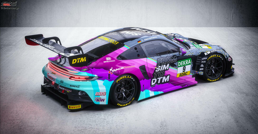 ... zu den Farben des Designs, das sofort ins Auge sticht? Das hat mit Heinemanns Sponsor und Arbeitgeber KW Automotive zu tun. Magenta und Mint waren einst die Farben der Opel-C-Kadett-Rennautos ...