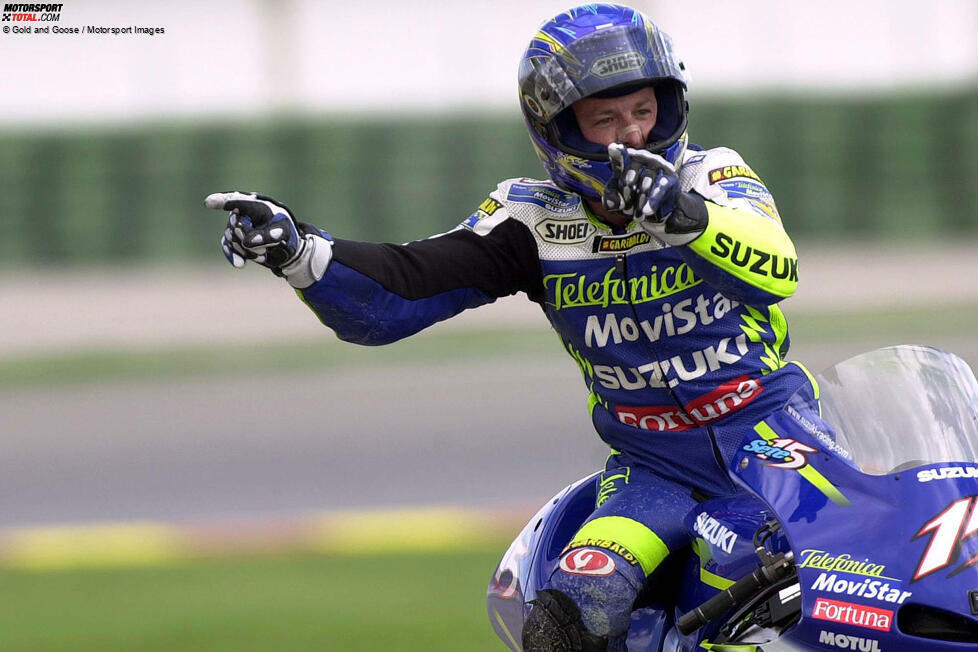 72. Rennen: Sete Gibernau (Suzuki) gewinnt den Grand Prix von Valencia 2001.