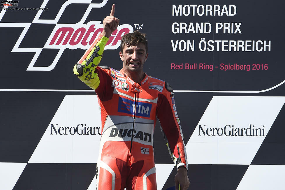 61. Rennen: Andrea Iannone (Ducati) bezwingt Teamkollege Andrea Dovizioso in Spielberg 2016.