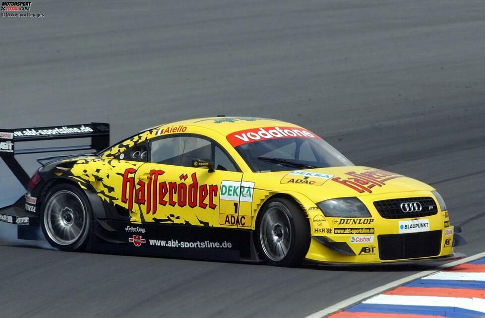 Audi TT-R (2000 - 2003): Das Comeback in der neuen DTM findet ohne Herstellerbeteiligung und dank Abt statt: Das Allgäuer Team entwickelt mit britischer Hilfe in 100 Tagen auf TT-Basis einen DTM-Prototypen. Nach einem Lehrjahr holt Laurent Aiello 2001 Siege und 2002 sensationell gegen die Werke den Titel. Insgesamt gelingen acht Siege.