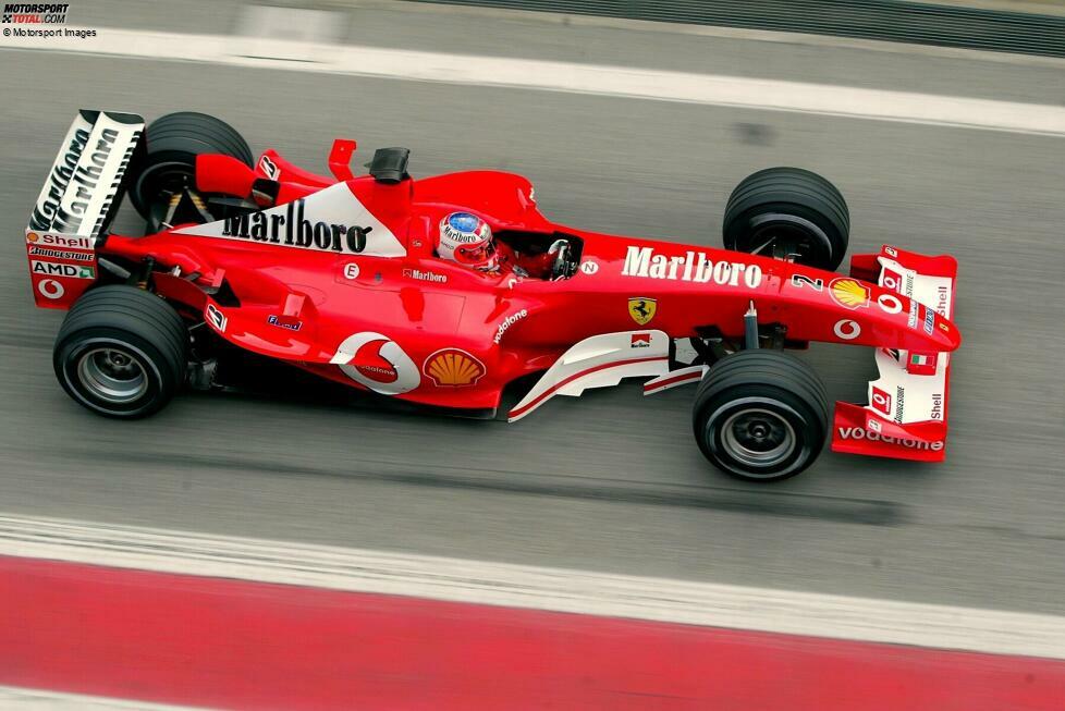 2003: Der F2003-GA ist nicht so überlegen wie seine Vorgänger, trotzdem schaffen es Michael Schumacher und Ferrari, auch im vierten Jahr in Folge, beide WM-Titel zu gewinnen.