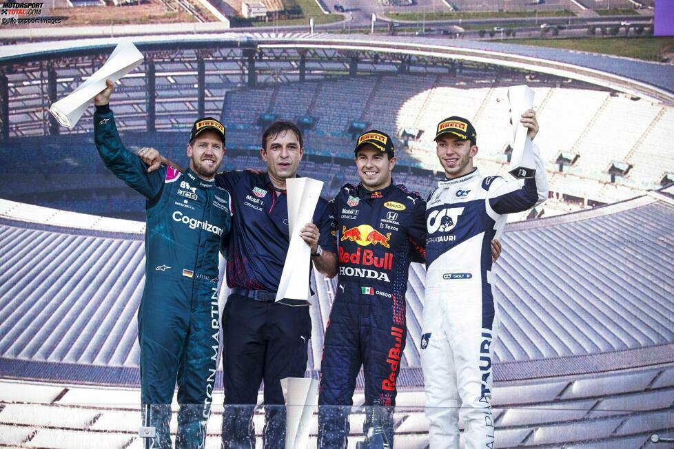 2021: Sergio Perez (Red Bull) vor Sebastian Vettel (Aston Martin) und Pierre Gasly (AlphaTauri)