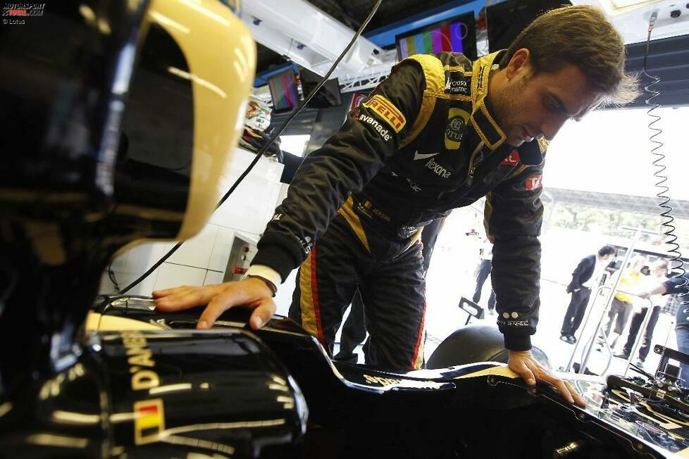 2012 - 1 Fahrerwechsel: Nur einen (erzwungenen) Tausch gibt es 2012. Weil Lotus-Pilot Romain Grosjean nach dem Auslösen eines Startunfalls in Belgien für ein Rennen gesperrt wird, darf Testpilot Jerome d'Ambrosio in Monza ran und wird 13.