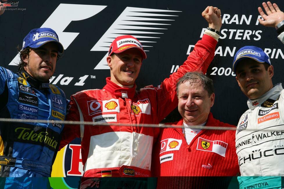 2006 (als San-Marino-Grand-Prix): Michael Schumacher (Ferrari) vor Fernando Alonso (Renault) und Juan Pablo Montoya (McLaren)