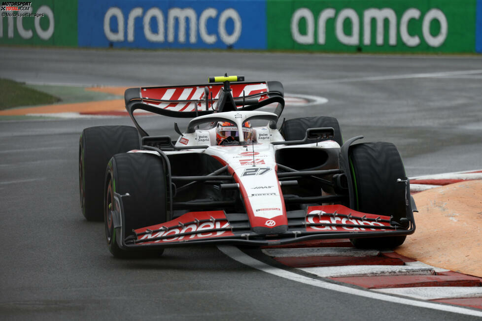 ... Nico Hülkenberg auf P2 im Haas! Der Deutsche fährt eine starke erste Runde im Regen, dann wird Q3 aufgrund ...