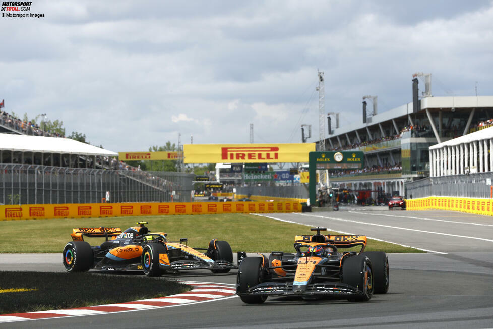 ... Lando Norris im McLaren MCL60, der sich zwar auf der Strecke einen Top-10-Platz erkämpft, aufgrund eines Regelverstoßes unter dem Safety-Car aber eine Zeitstrafe kriegt und aus den Punkten fliegt. Er belegt nur P13 und ...