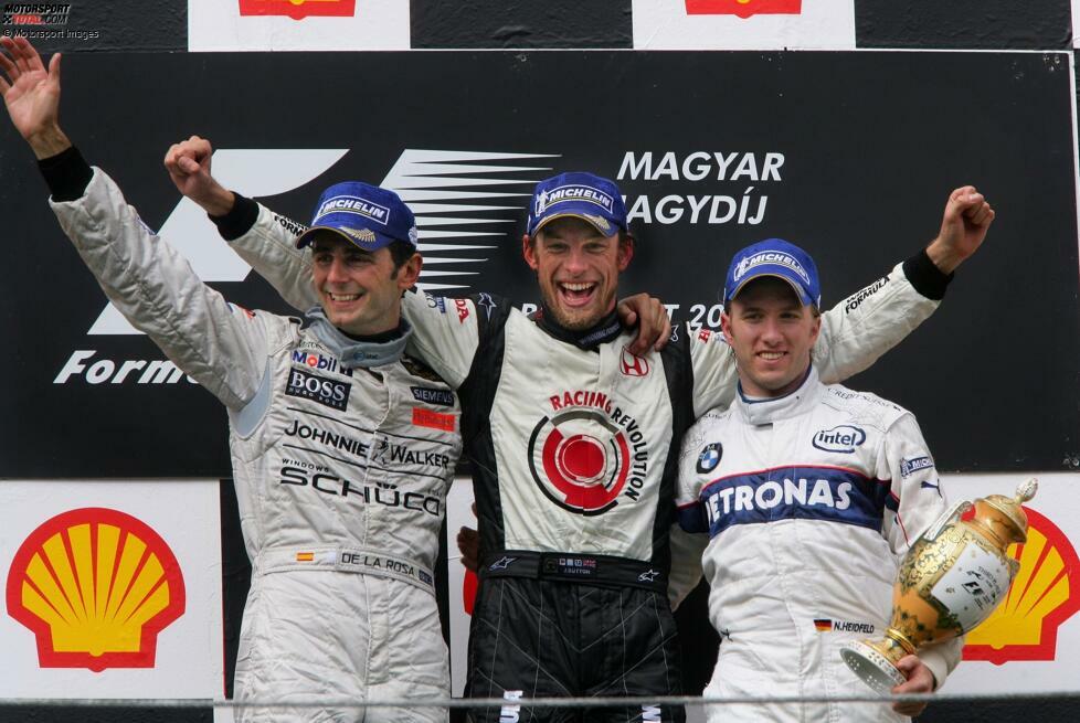 2006 - 7 Podestplätze: Jenson Button holt für Honda seinen ersten Formel-1-Sieg, zudem fahren BMW-Sauber (zweimal) und Toyota (einmal) unter die Top 3. Und: Es gibt durch David Coulthard in Monaco den ersten Podestplatz für Red Bull.