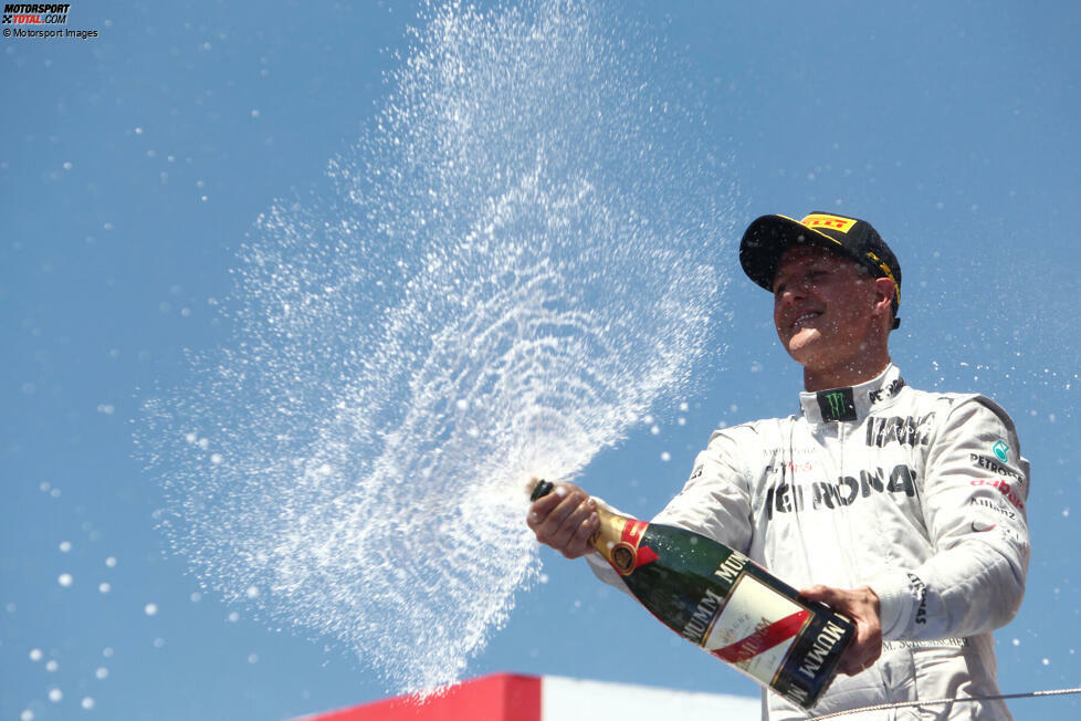 8. Längste Zeit zwischen erstem und letztem Podium: Zwischen Michael Schumachers erstem Podium in Mexiko 1992 und seinem letzten in Valencia 2012 lagen 20 Jahre, 3 Monate und 2 Tage. Fernando Alonso (erstes Podium Malaysia 2003) könnte das mit einem Top-3-Platz ab dem zehnten Saisonrennen in Spielberg toppen.