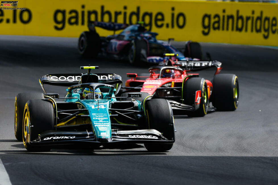 ... Fernando Alonso im Aston Martin AMR23 mit 26,3 Sekunden Rückstand. Er steht zum vierten Mal im fünften Grand Prix mit auf dem Podium, das ...