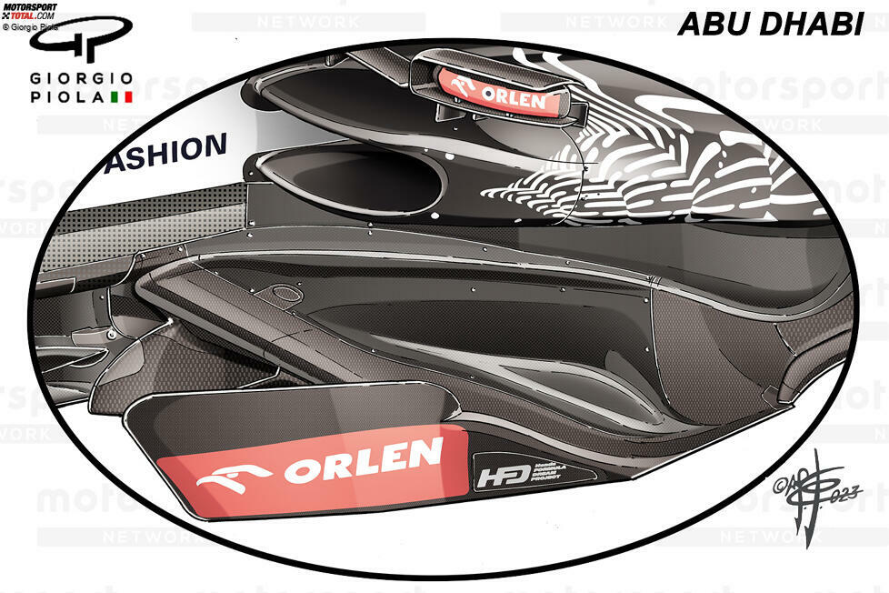 Später, beim Großen Preis von Abu Dhabi, kreierte das Team ein hybrides Bodenpaket, das Designelemente des alten und des in COTA eingeführten Arrangements enthielt.