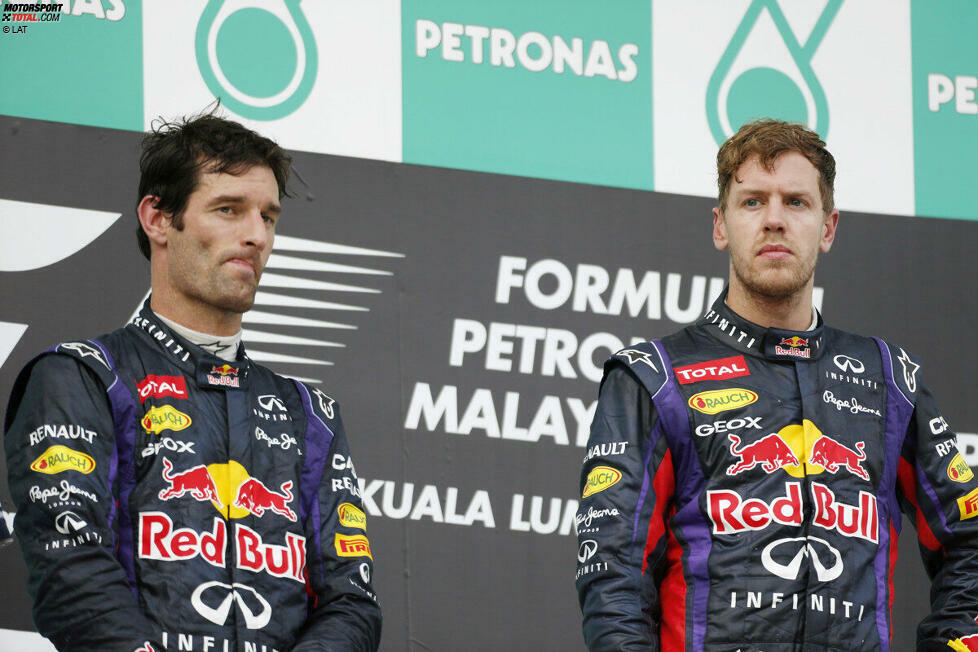 #4 Mark Webber: Sieben lange Jahre fährt er für das Team aus Milton Keynes und muss viermal zuschauen, wie sein Teamkollege Sebastian Vettel Weltmeister wird. 2010 ist der Australier selbst nah dran, doch im letzten Rennen wird er vom Deutschen noch überflügelt. Insgesamt holt er neun Siege - 
